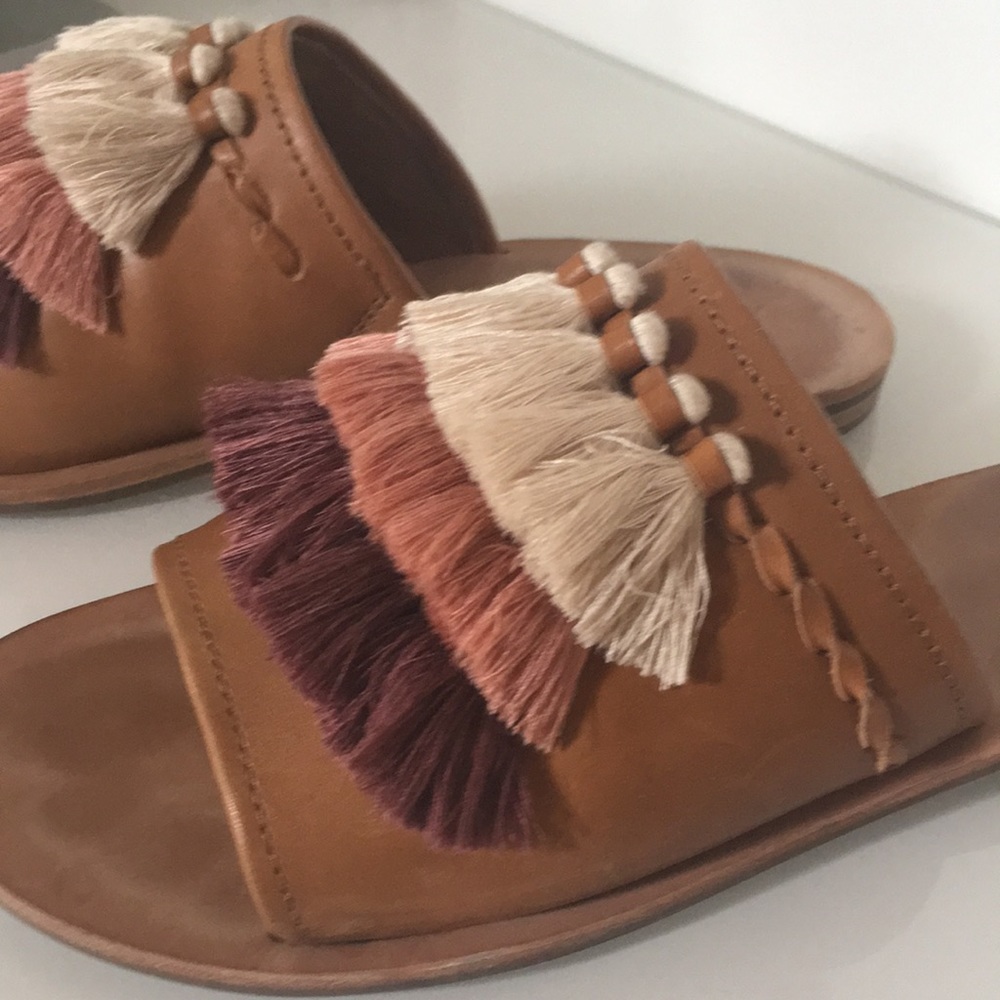 Frye Riley Tassel Tan Leather Slide
